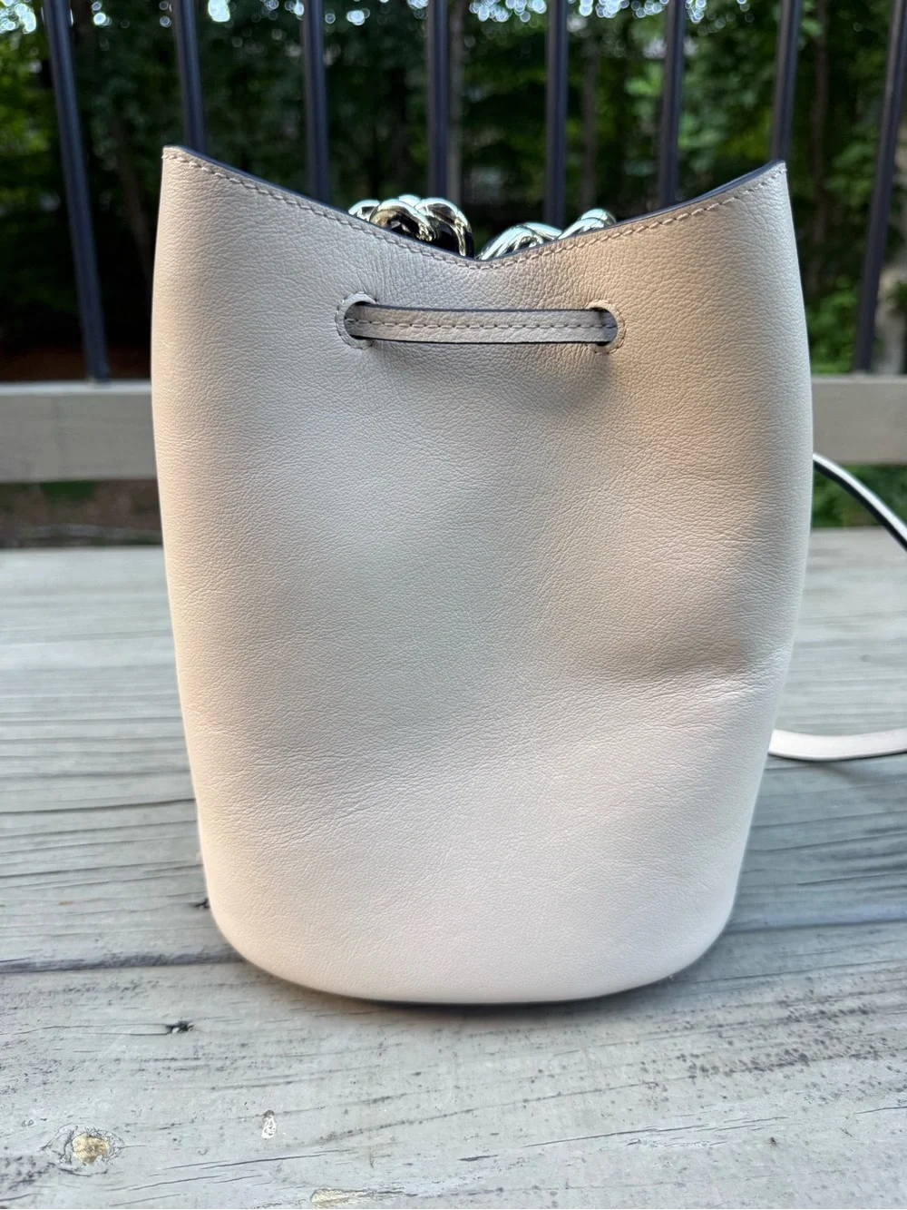 Kendall & Kylie Light Tan Leather Bucket Bag with Chain Strap